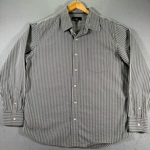 Vintage Anchor Blue Button Up Shirt Mens XL‎ Gray Stripe Heavy Weight Classic